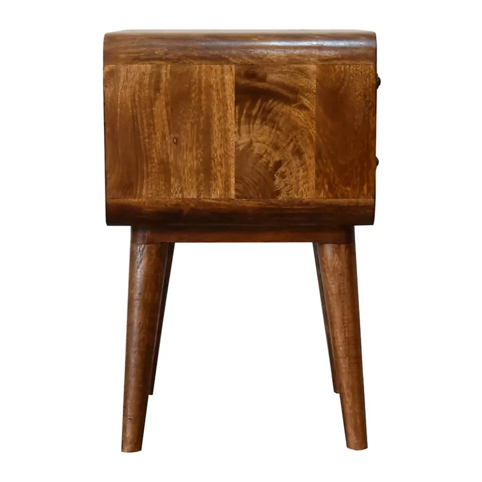 Artisan Furniture Bois massif courbé châtaignier table de chevet, 2 tiroirs, marron foncé