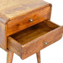 Artisan Furniture Bois massif courbé châtaignier table de chevet, 2 tiroirs, marron foncé