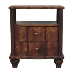 Artisan Furniture Bois massif 2 tiroir table de chevet avec ouvert étagère, marron