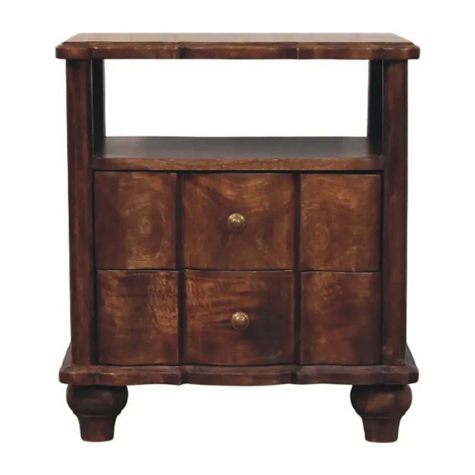 Artisan Furniture Bois massif 2 tiroir table de chevet avec ouvert étagère, marron