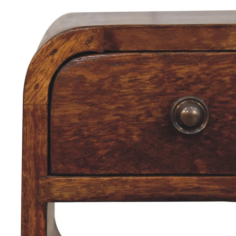 Artisan Furniture Bois massif Extra Mini châtaignier Curve Lower table de chevet, 1 tiroir, 1 étagère, marron