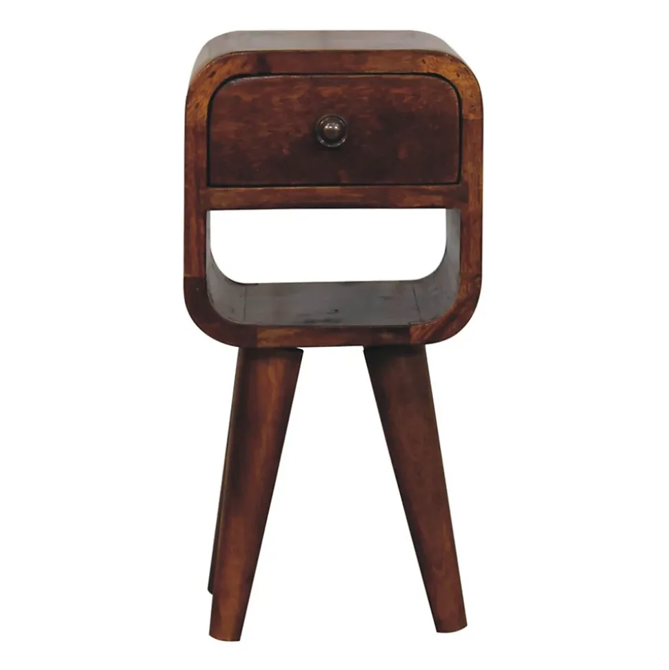 Artisan Furniture Bois massif Extra Mini châtaignier Curve Lower table de chevet, 1 tiroir, 1 étagère, marron