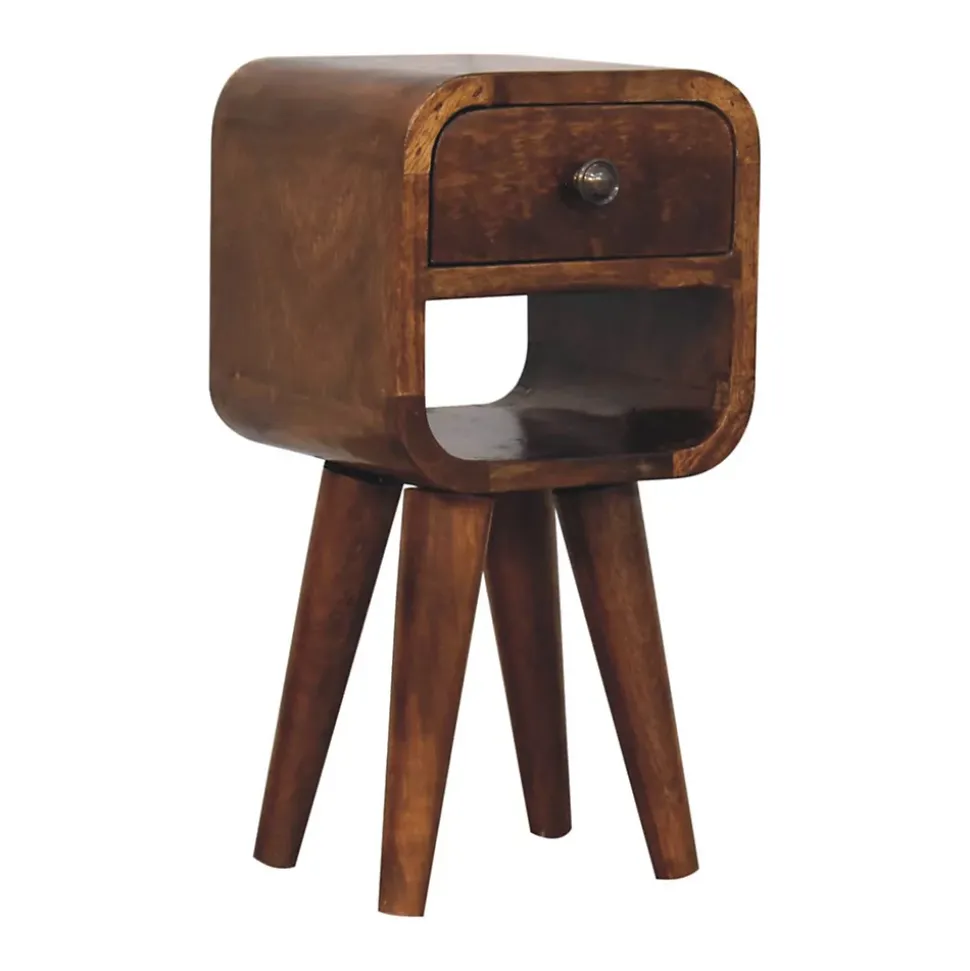Artisan Furniture Bois massif Extra Mini châtaignier Curve Lower table de chevet, 1 tiroir, 1 étagère, marron
