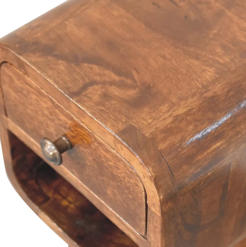 Artisan Furniture Bois massif Extra Mini châtaignier Curve Lower table de chevet, 1 tiroir, 1 étagère, marron