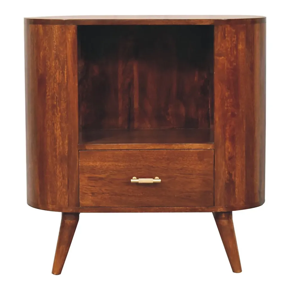 Artisan Furniture Bois massif T-bar Cortez châtaignier niche ouverte meuble, 1 tiroir, 1 étagère, marron