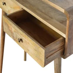Artisan Furniture Bois massif courbé effet chêne console, 2 tiroirs, 1 étagère, beige
