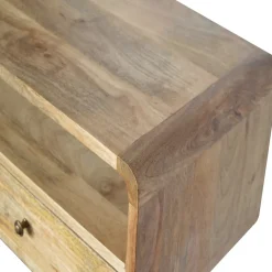 Artisan Furniture Bois massif courbé effet chêne console, 2 tiroirs, 1 étagère, beige