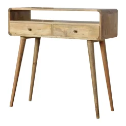 Artisan Furniture Bois massif courbé effet chêne console, 2 tiroirs, 1 étagère, beige
