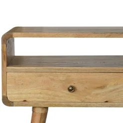 Artisan Furniture Bois massif courbé effet chêne console, 2 tiroirs, 1 étagère, beige