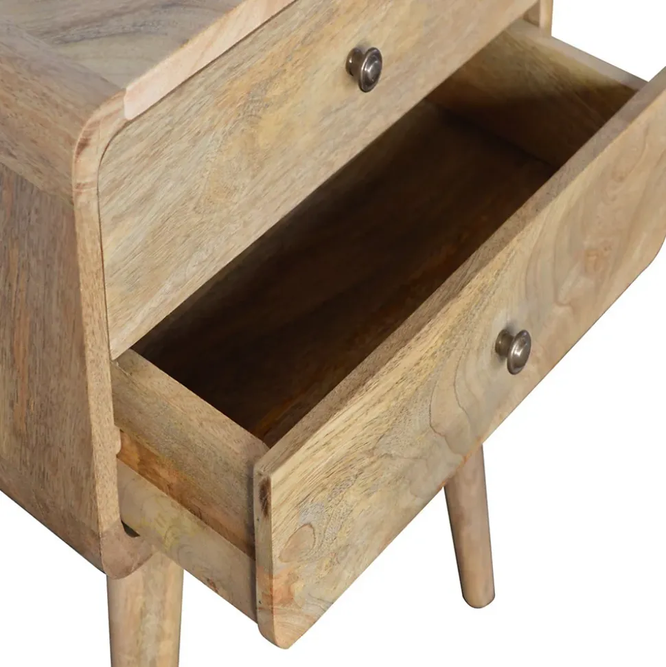 Artisan Furniture Bois massif courbé effet chêne table de chevet, 2 tiroirs, beige