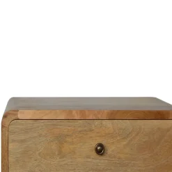 Artisan Furniture Bois massif courbé effet chêne table de chevet, 2 tiroirs, beige