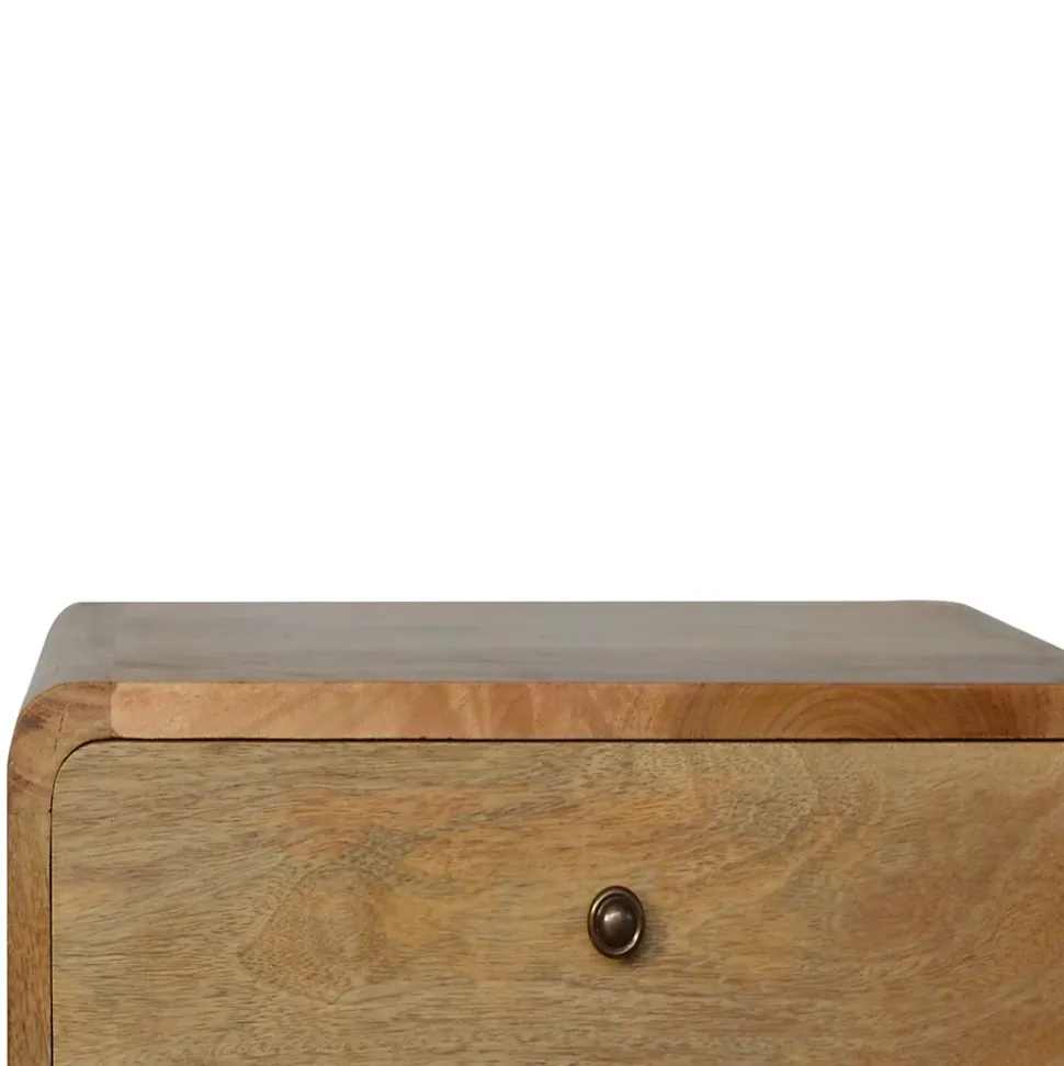 Artisan Furniture Bois massif courbé effet chêne table de chevet, 2 tiroirs, beige