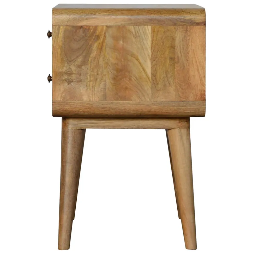 Artisan Furniture Bois massif courbé effet chêne table de chevet, 2 tiroirs, beige