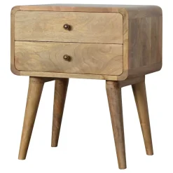 Artisan Furniture Bois massif courbé effet chêne table de chevet, 2 tiroirs, beige