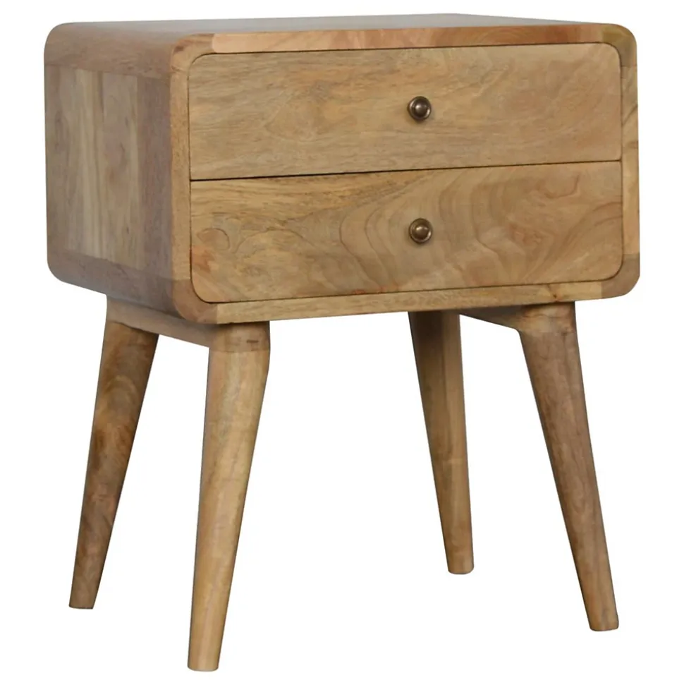 Artisan Furniture Bois massif courbé effet chêne table de chevet, 2 tiroirs, beige