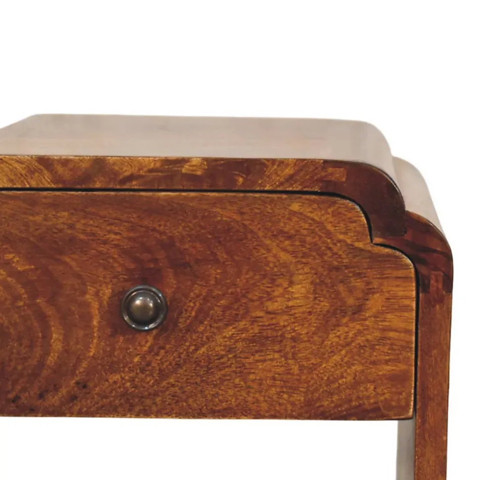 Artisan Furniture Bois massif Newton Mini châtaignier table de chevet avec a drawer et ouvert étagère, marron foncé