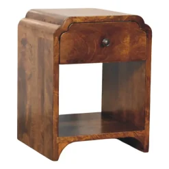 Artisan Furniture Bois massif Newton Mini châtaignier table de chevet avec a drawer et ouvert étagère, marron foncé