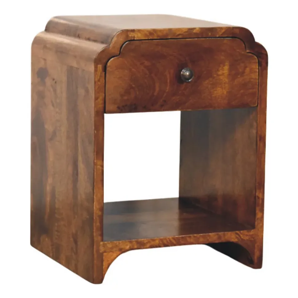 Artisan Furniture Bois massif Newton Mini châtaignier table de chevet avec a drawer et ouvert étagère, marron foncé