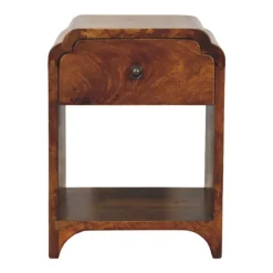 Artisan Furniture Bois massif Newton Mini châtaignier table de chevet avec a drawer et ouvert étagère, marron foncé