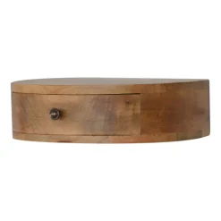 Artisan Furniture Bois massif arrondi table de chevet à fixation murale, 1 tiroir, beige