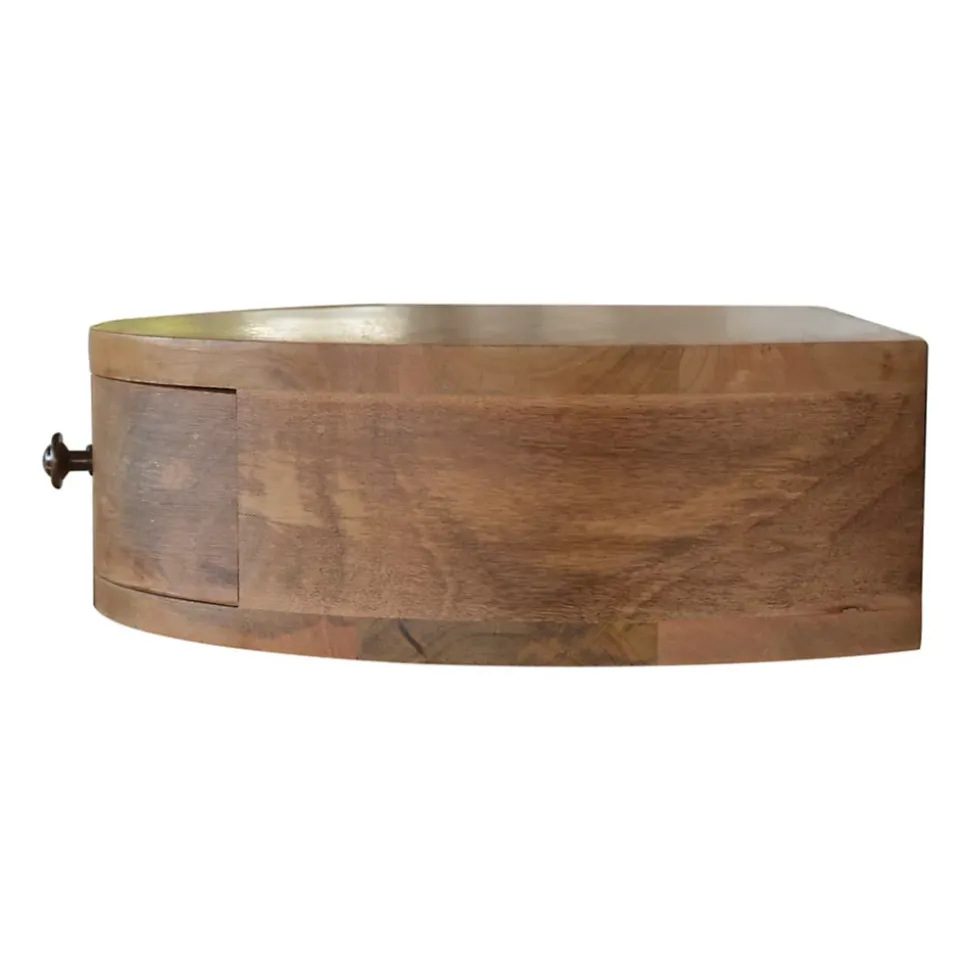 Artisan Furniture Bois massif arrondi table de chevet à fixation murale, 1 tiroir, beige