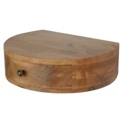 Artisan Furniture Bois massif arrondi table de chevet à fixation murale, 1 tiroir, beige