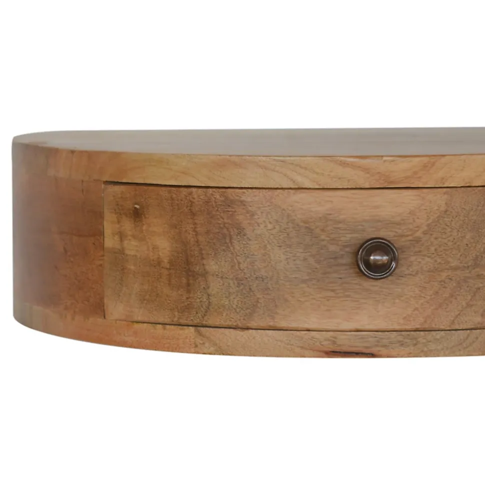 Artisan Furniture Bois massif arrondi table de chevet à fixation murale, 1 tiroir, beige