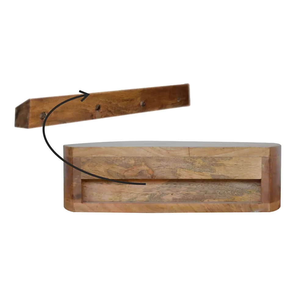 Artisan Furniture Bois massif arrondi table de chevet à fixation murale, 1 tiroir, beige