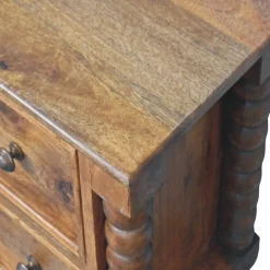 Artisan Furniture Bois massif Barley Twist 2 tiroir table de chevet, 2 tiroirs, marron