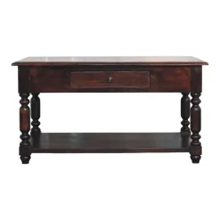 Artisan Furniture Bois massif pieds tournés Cherry console, 2 tiroirs, marron foncé