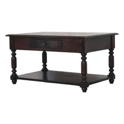 Artisan Furniture Bois massif pieds tournés Cherry console, 2 tiroirs, marron foncé