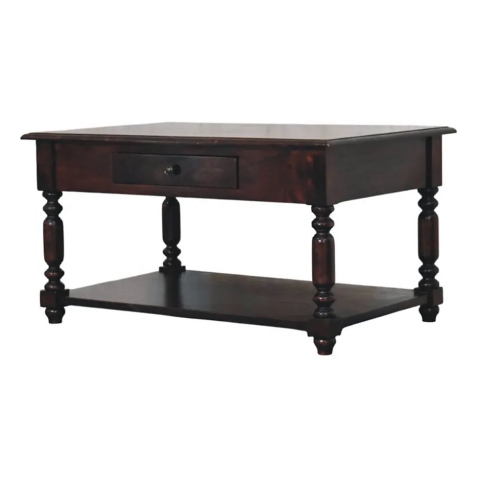 Artisan Furniture Bois massif pieds tournés Cherry console, 2 tiroirs, marron foncé