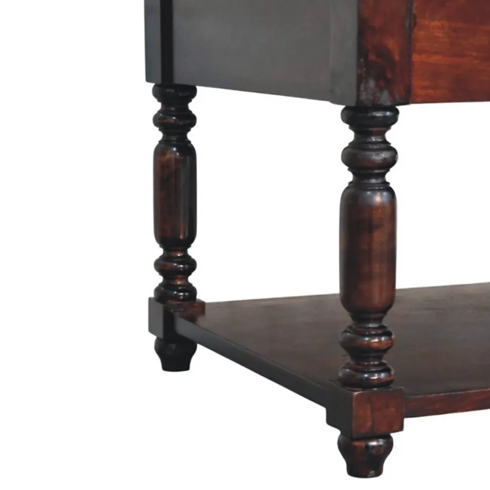 Artisan Furniture Bois massif pieds tournés Cherry console, 2 tiroirs, marron foncé