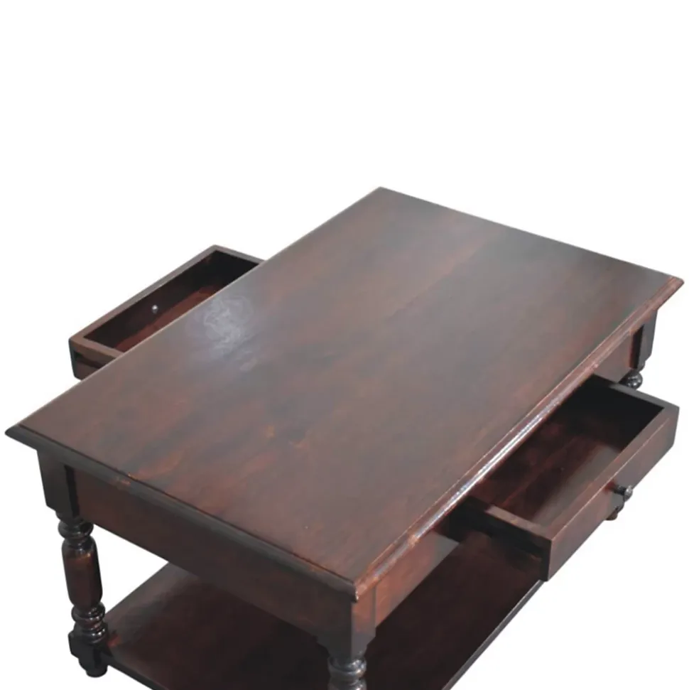 Artisan Furniture Bois massif pieds tournés Cherry console, 2 tiroirs, marron foncé
