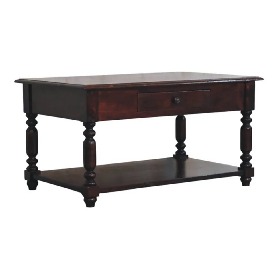 Artisan Furniture Bois massif pieds tournés Cherry console, 2 tiroirs, marron foncé