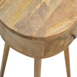 Artisan Furniture Bois massif Nordic circulaire Shaped table de chevet, 1 tiroir, beige