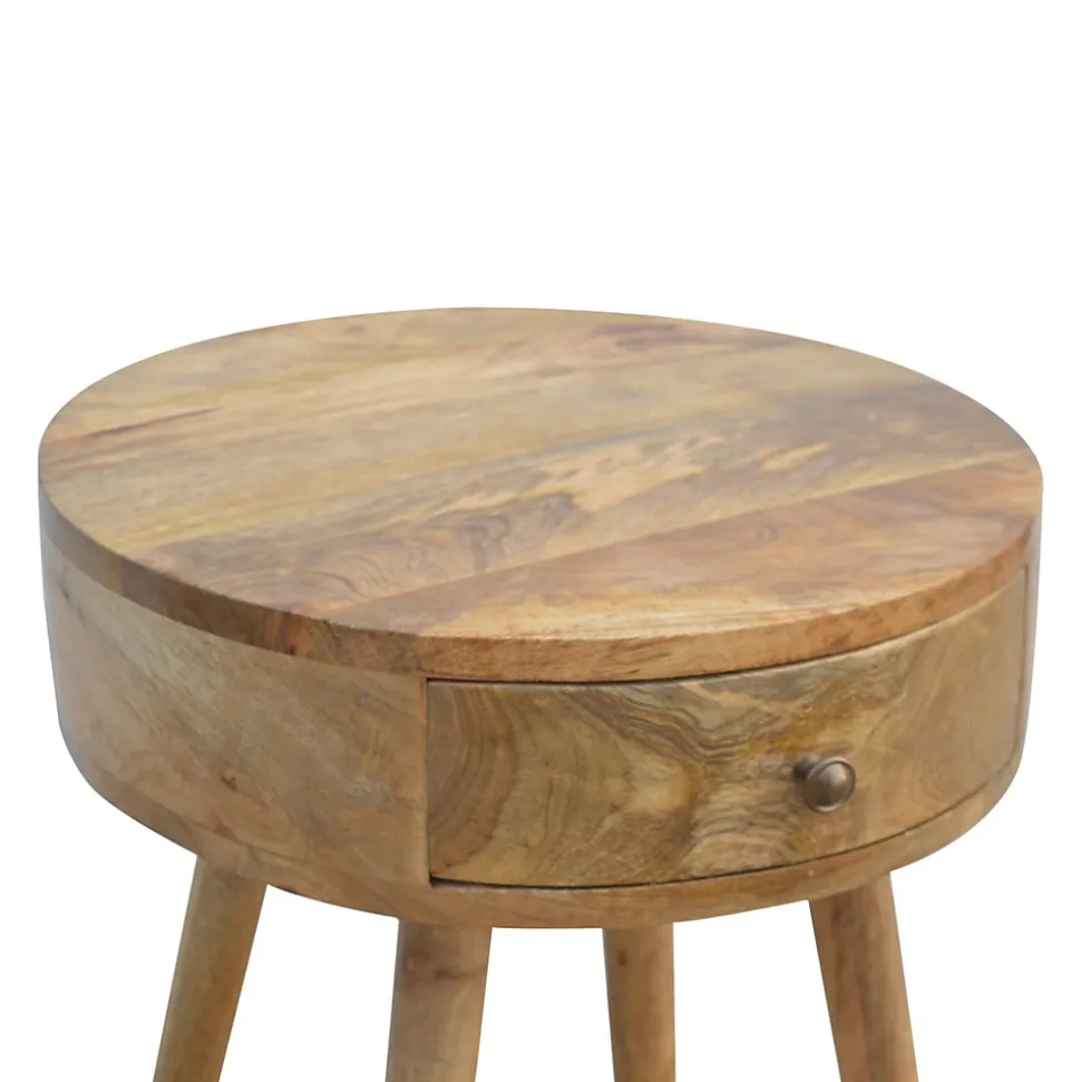 Artisan Furniture Bois massif Nordic circulaire Shaped table de chevet, 1 tiroir, beige