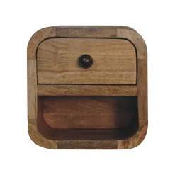 Artisan Furniture Bois massif Extra Mini courbé effet chêne table de chevet avec niche ouverte, 1 tiroir, 1 étagère, marron