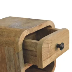 Artisan Furniture Bois massif Extra Mini courbé effet chêne table de chevet avec niche ouverte, 1 tiroir, 1 étagère, marron
