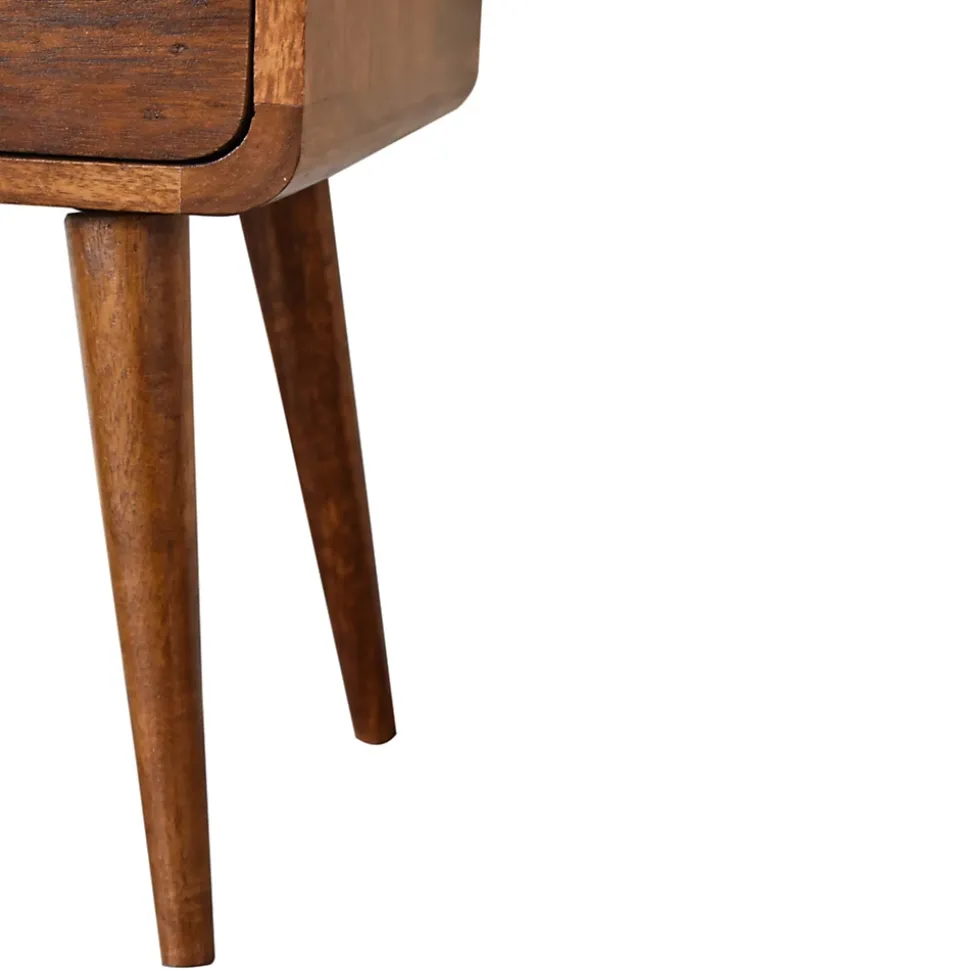 Artisan Furniture Bois massif Mini châtaignier courbé table de chevet, 2 tiroirs, marron foncé