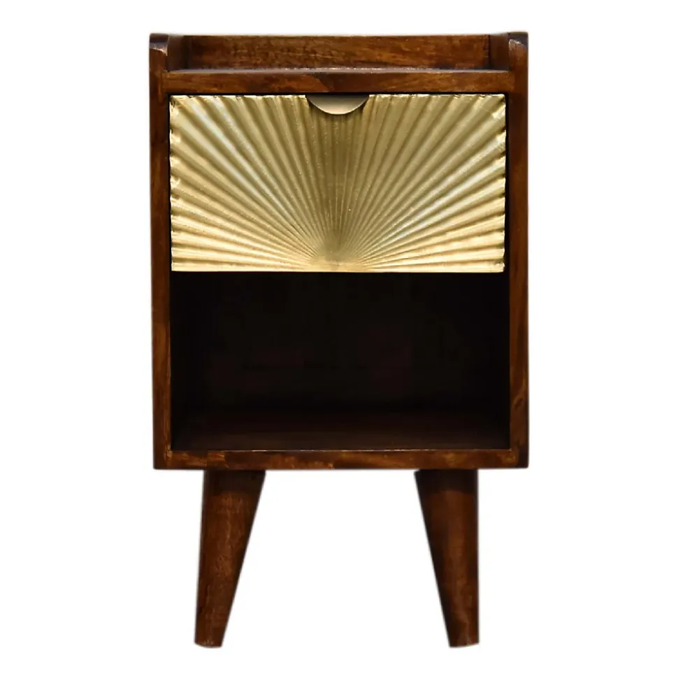 Artisan Furniture Bois massif Mini Manila Gold 1 tiroir table de chevet, 1 étagère, marron & doré