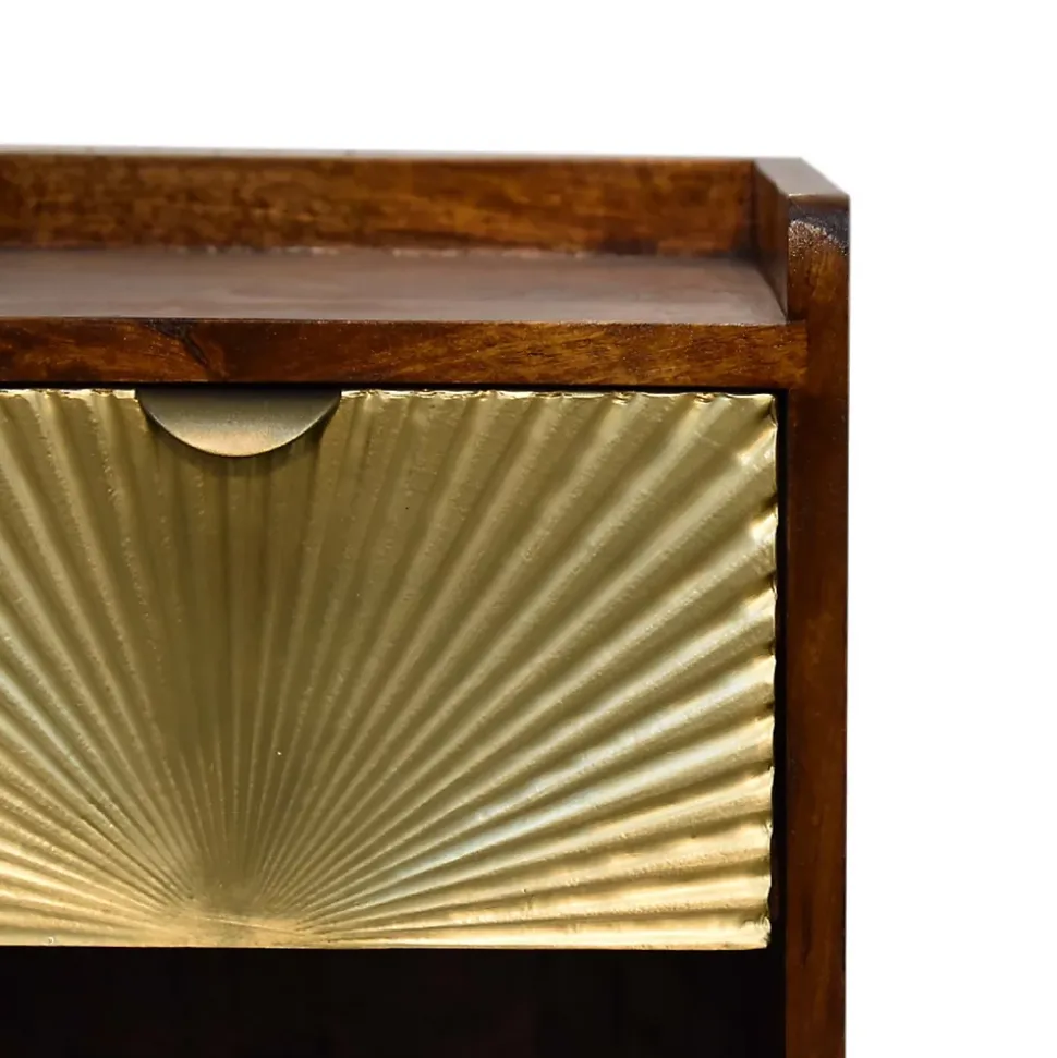Artisan Furniture Bois massif Mini Manila Gold 1 tiroir table de chevet, 1 étagère, marron & doré
