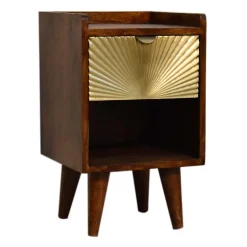 Artisan Furniture Bois massif Mini Manila Gold 1 tiroir table de chevet, 1 étagère, marron & doré