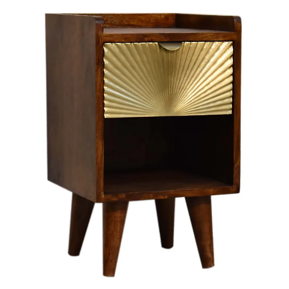 Artisan Furniture Bois massif Mini Manila Gold 1 tiroir table de chevet, 1 étagère, marron & doré