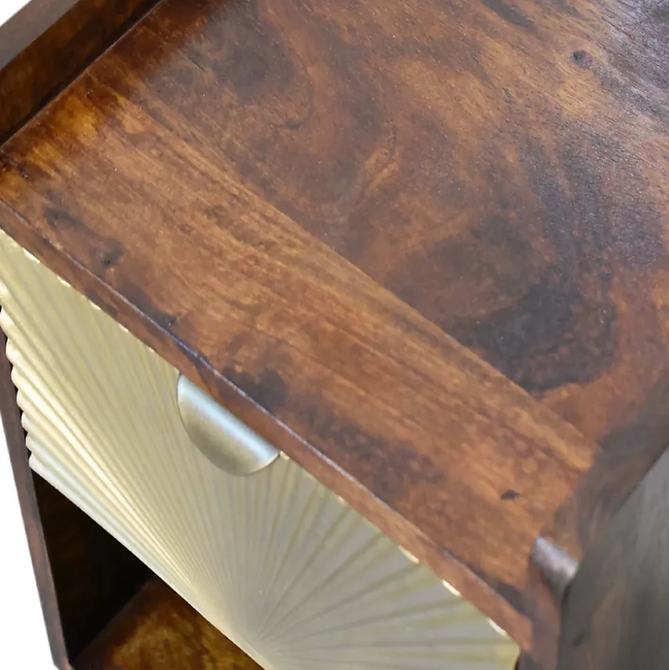 Artisan Furniture Bois massif Mini Manila Gold 1 tiroir table de chevet, 1 étagère, marron & doré
