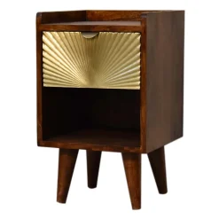 Artisan Furniture Bois massif Mini Manila Gold 1 tiroir table de chevet, 1 étagère, marron & doré