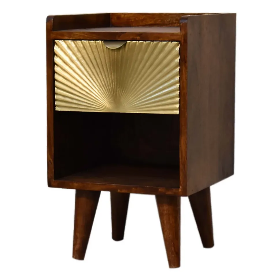 Artisan Furniture Bois massif Mini Manila Gold 1 tiroir table de chevet, 1 étagère, marron & doré