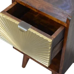 Artisan Furniture Bois massif Mini Manila Gold 1 tiroir table de chevet, 1 étagère, marron & doré