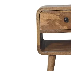 Artisan Furniture Bois massif Mini effet chêne Curve Lower table de chevet, 1 tiroir et niche ouverte, beige