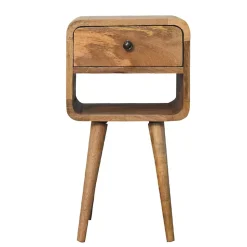 Artisan Furniture Bois massif Mini effet chêne Curve Lower table de chevet, 1 tiroir et niche ouverte, beige